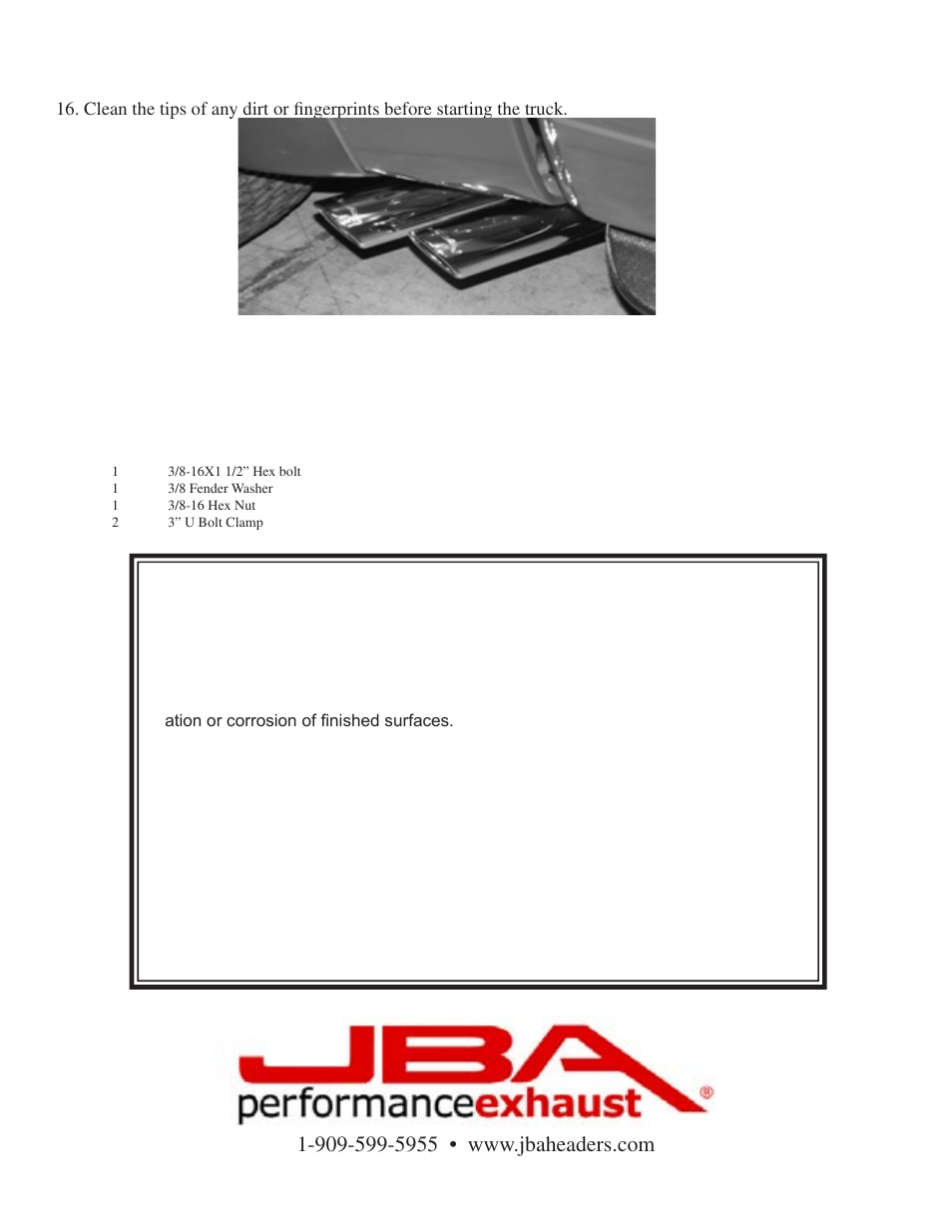 Limited one year warranty | PerTronix JBA Exhaust 40-2537 User Manual | Page 4 / 4