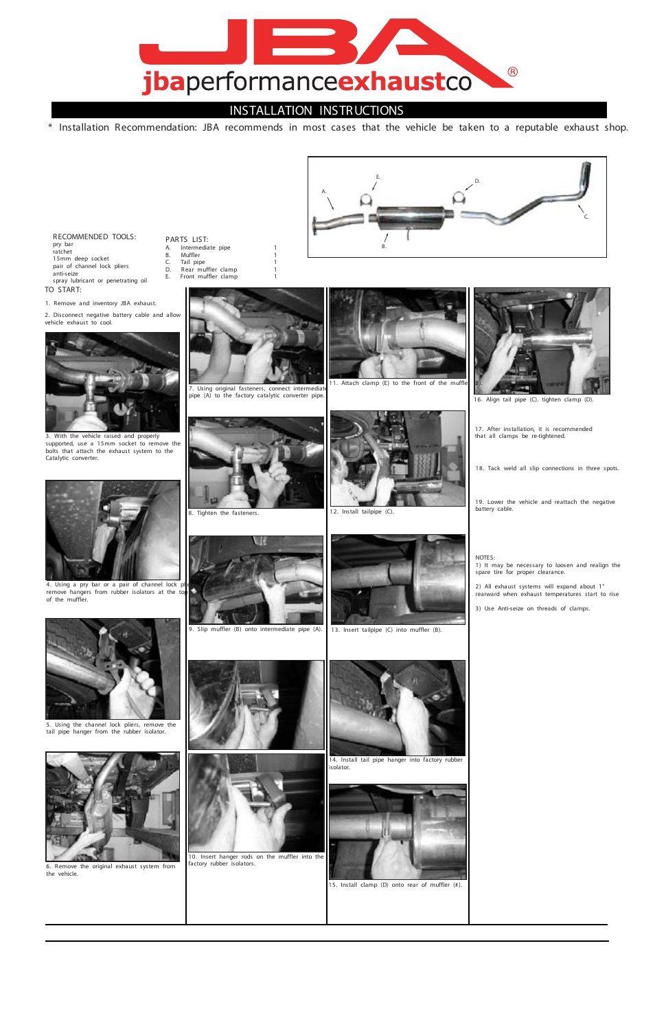 PerTronix JBA Exhaust 40-2540 User Manual | 1 page