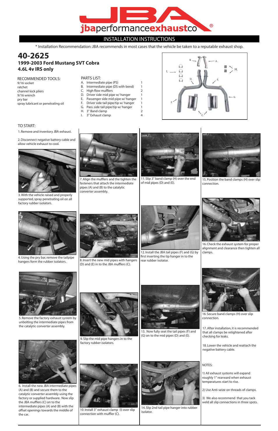 PerTronix JBA Exhaust 40-2625 User Manual | 1 page