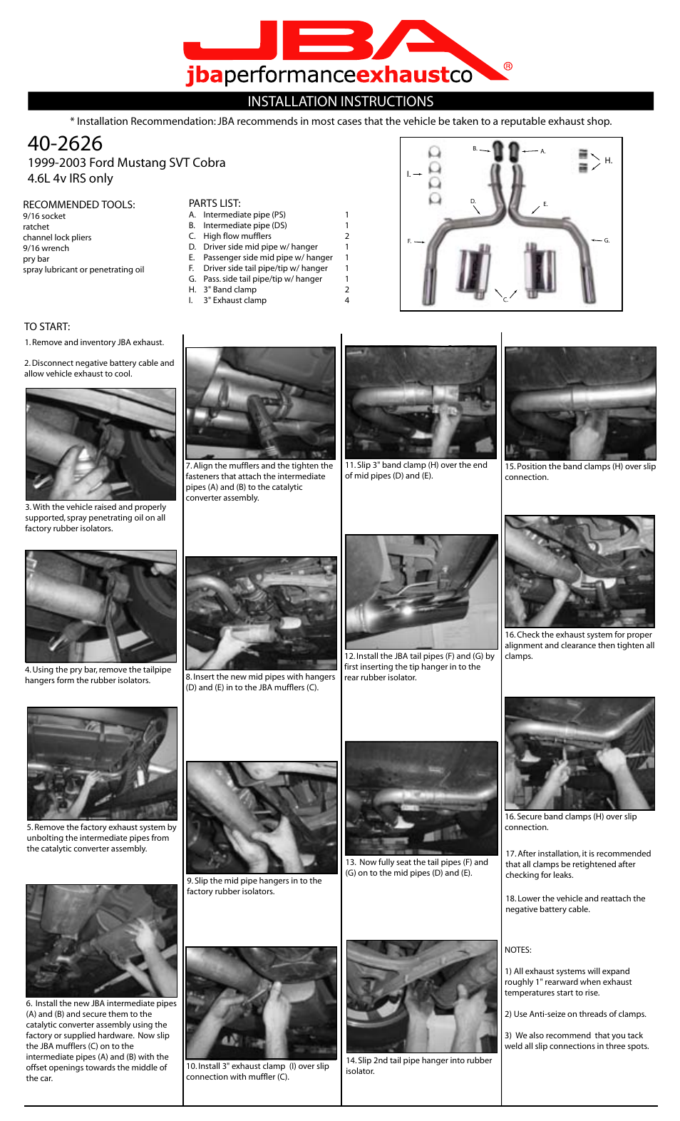PerTronix JBA Exhaust 40-2626 User Manual | 1 page