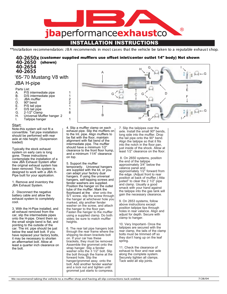 PerTronix JBA Exhaust 40-26545 User Manual | 1 page