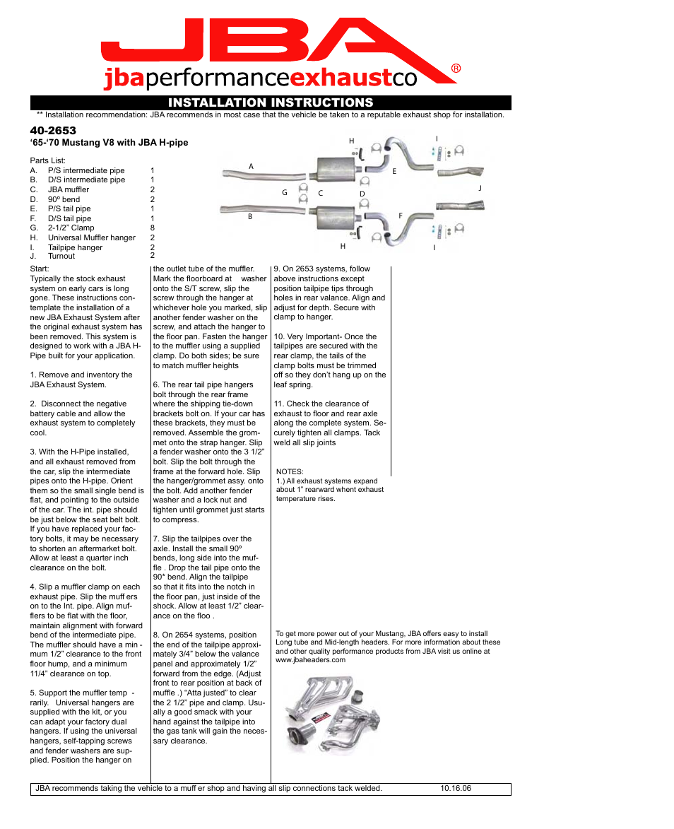 JBA 40-2653 User Manual | 1 page