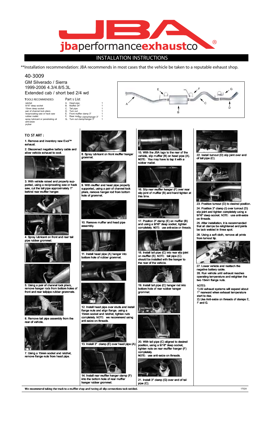 PerTronix JBA Exhaust 40-3009 User Manual | 1 page
