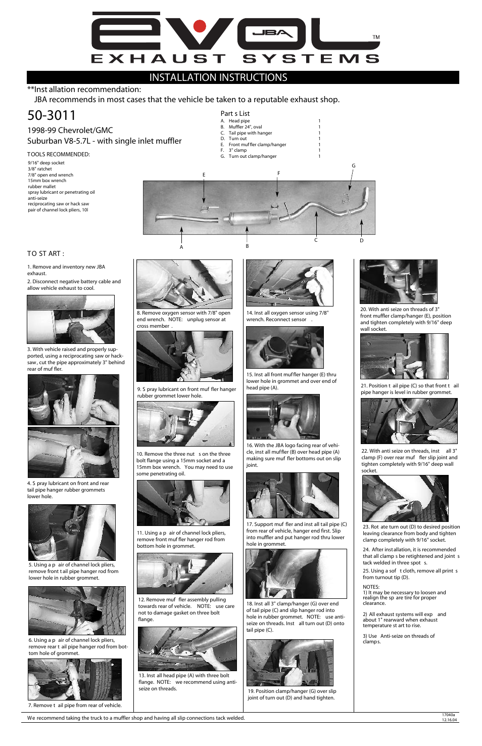 PerTronix JBA Exhaust 50-3011 User Manual | 1 page