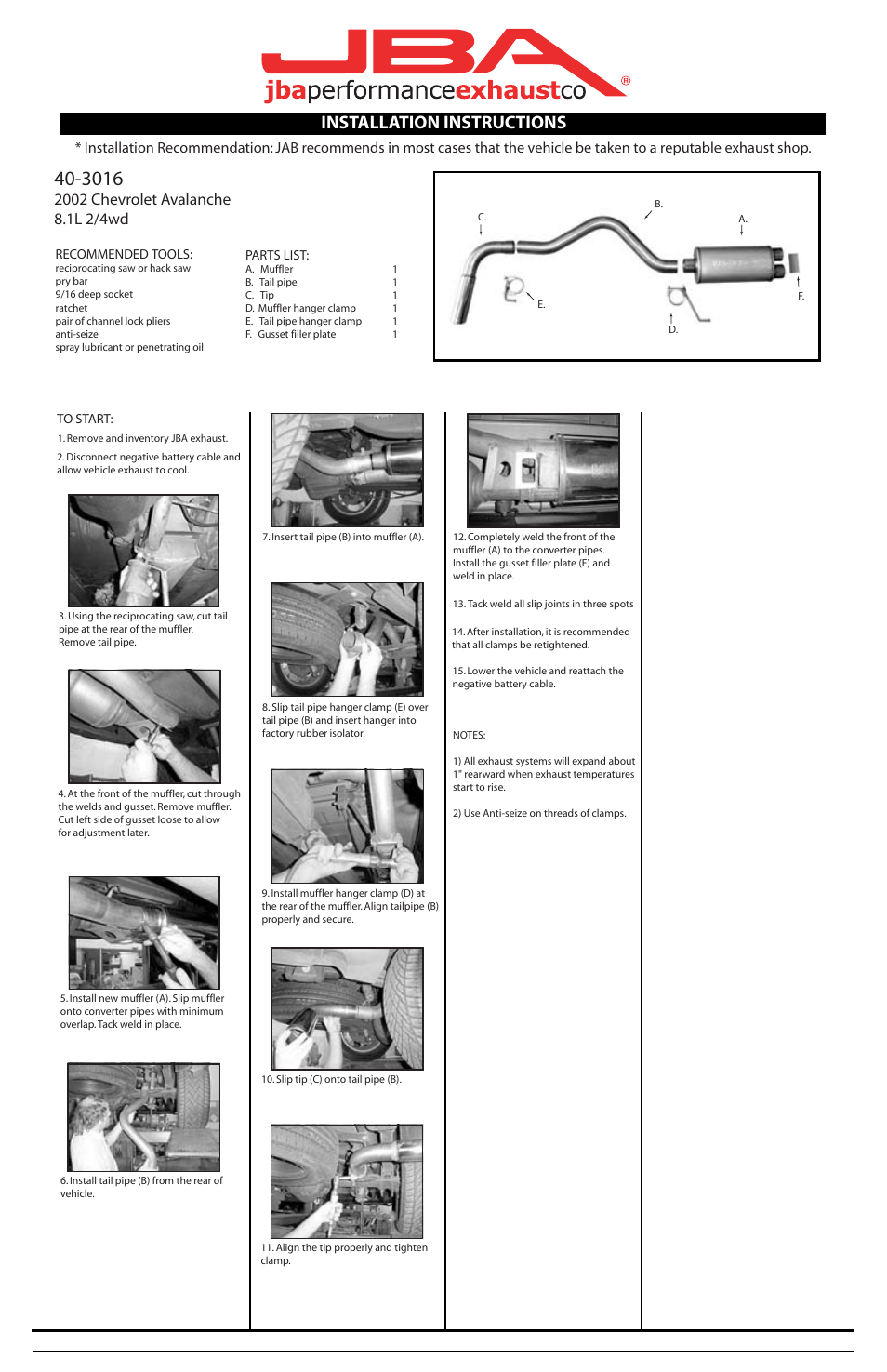 PerTronix JBA Exhaust 40-3016 User Manual | 1 page