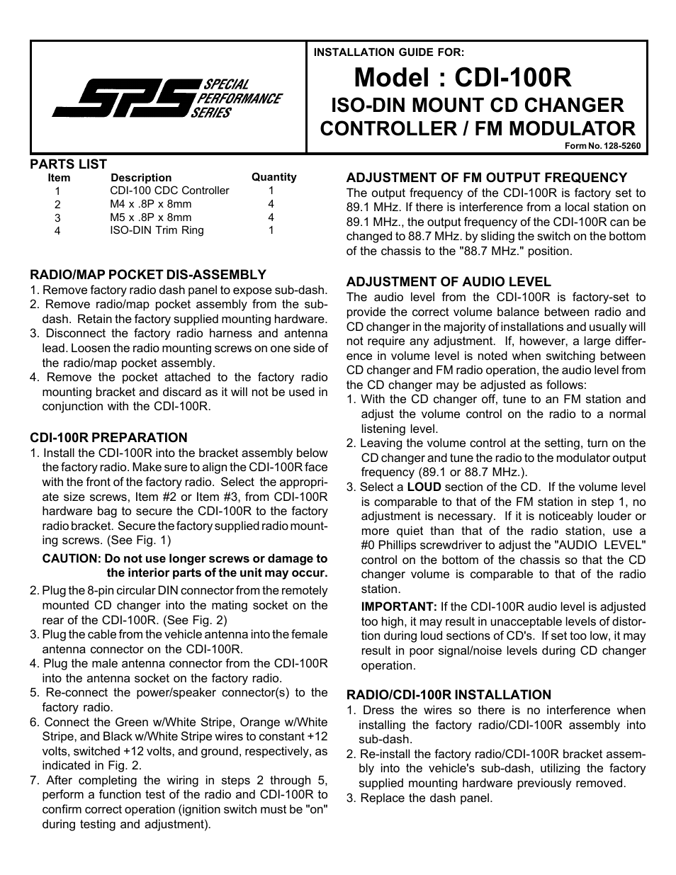 SPS CDI-100R User Manual | 2 pages