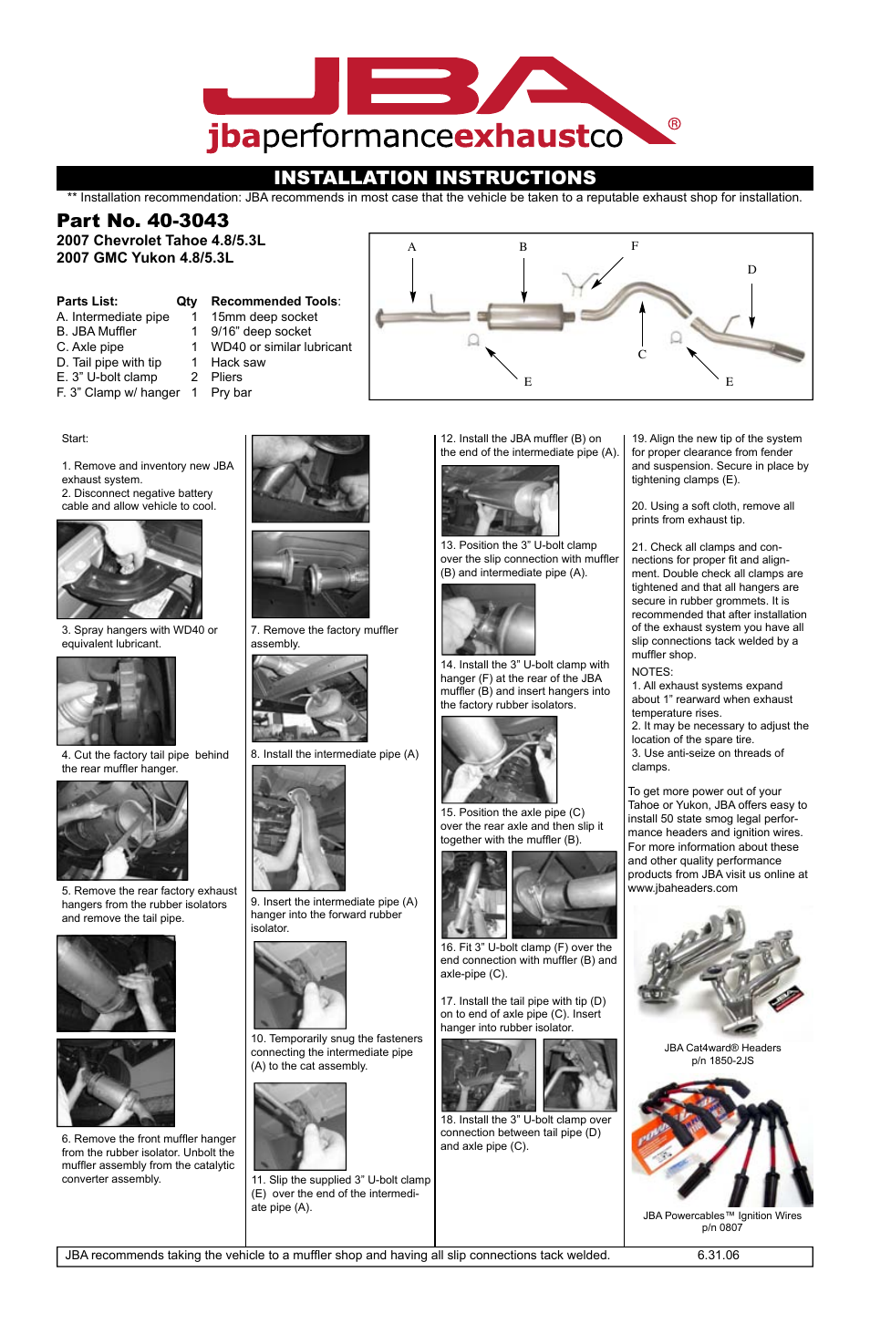 PerTronix JBA Exhaust 40-3043 User Manual | 1 page