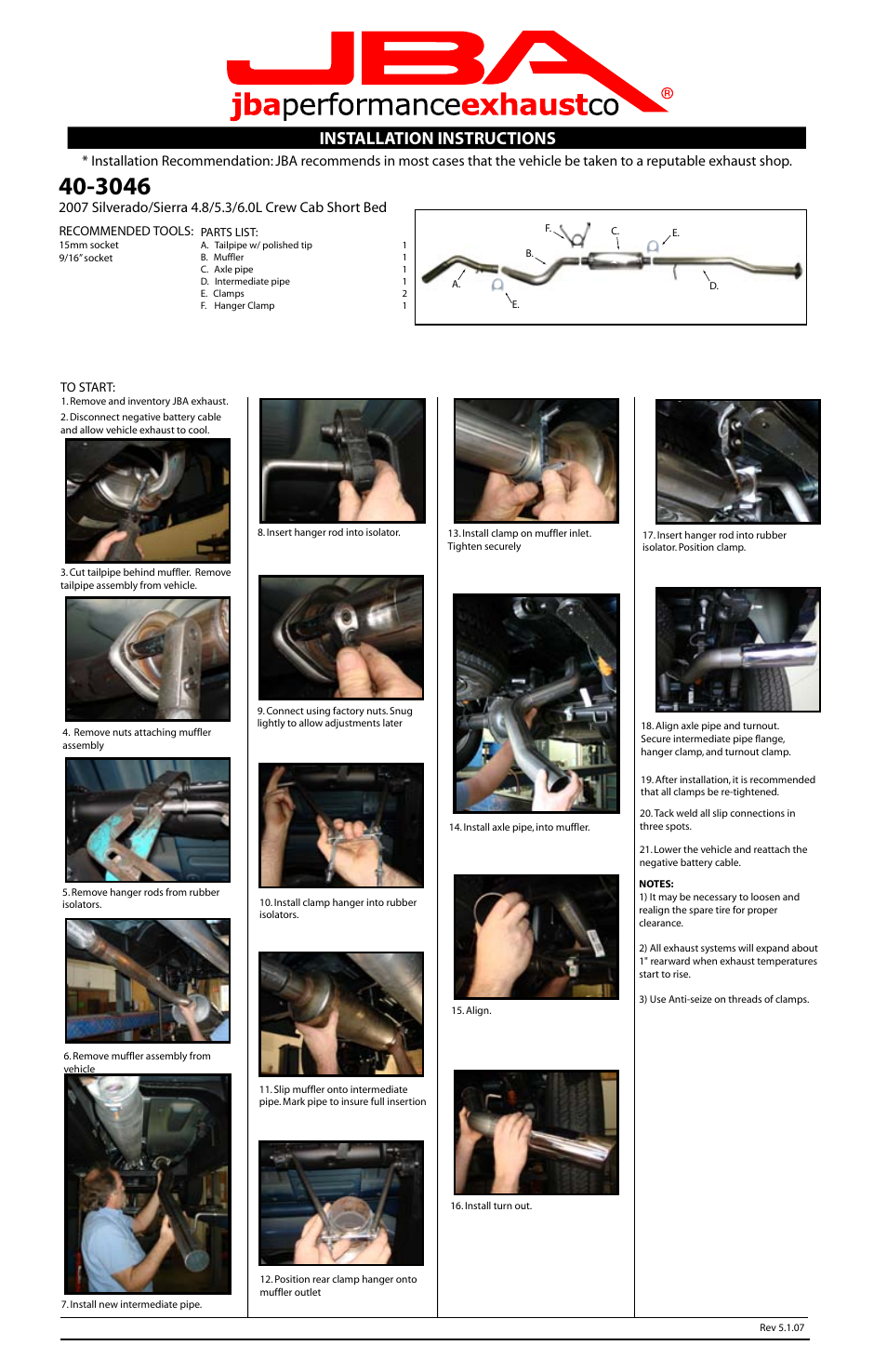 PerTronix JBA Exhaust 40-3046 User Manual | 1 page