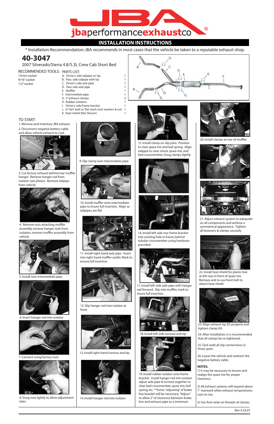PerTronix JBA Exhaust 40-3047 User Manual | 1 page