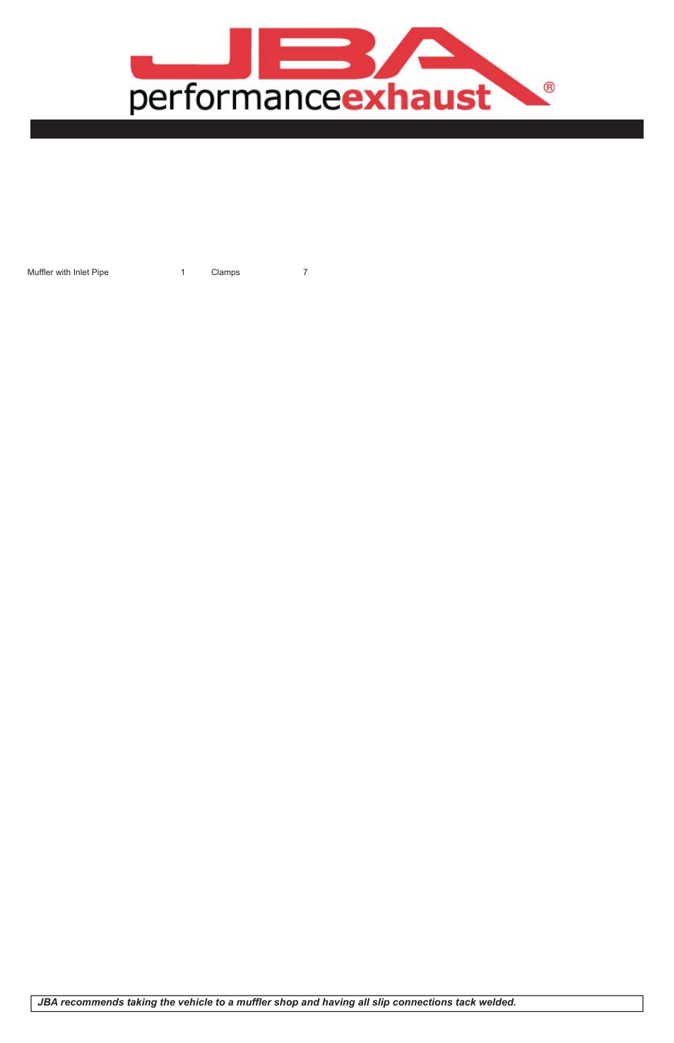 PerTronix JBA Exhaust 40-3049 User Manual | 1 page