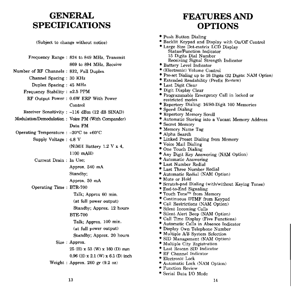 Features and options, General specifications | Audiovox MVX-550 User Manual | Page 8 / 22