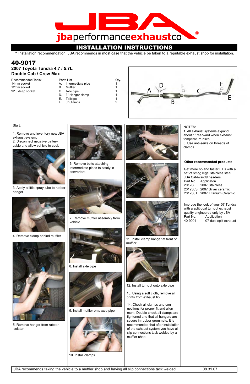 PerTronix JBA Exhaust 40-9017 CUT User Manual | 1 page