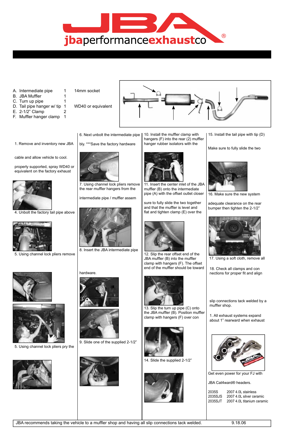 PerTronix JBA Exhaust 40-9020 User Manual | 1 page