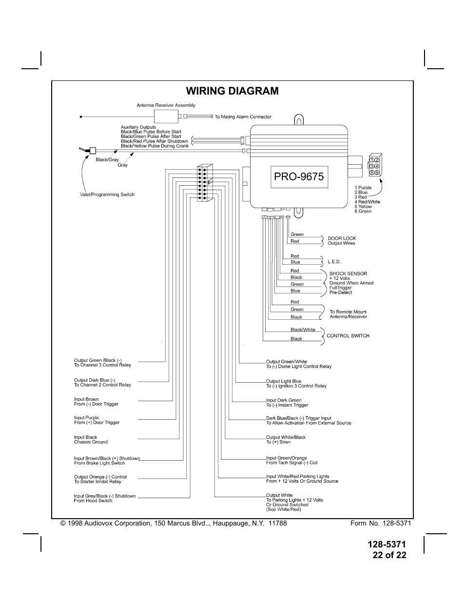 Wiring diagram | Audiovox PRO-9675FT User Manual | Page 22 / 22