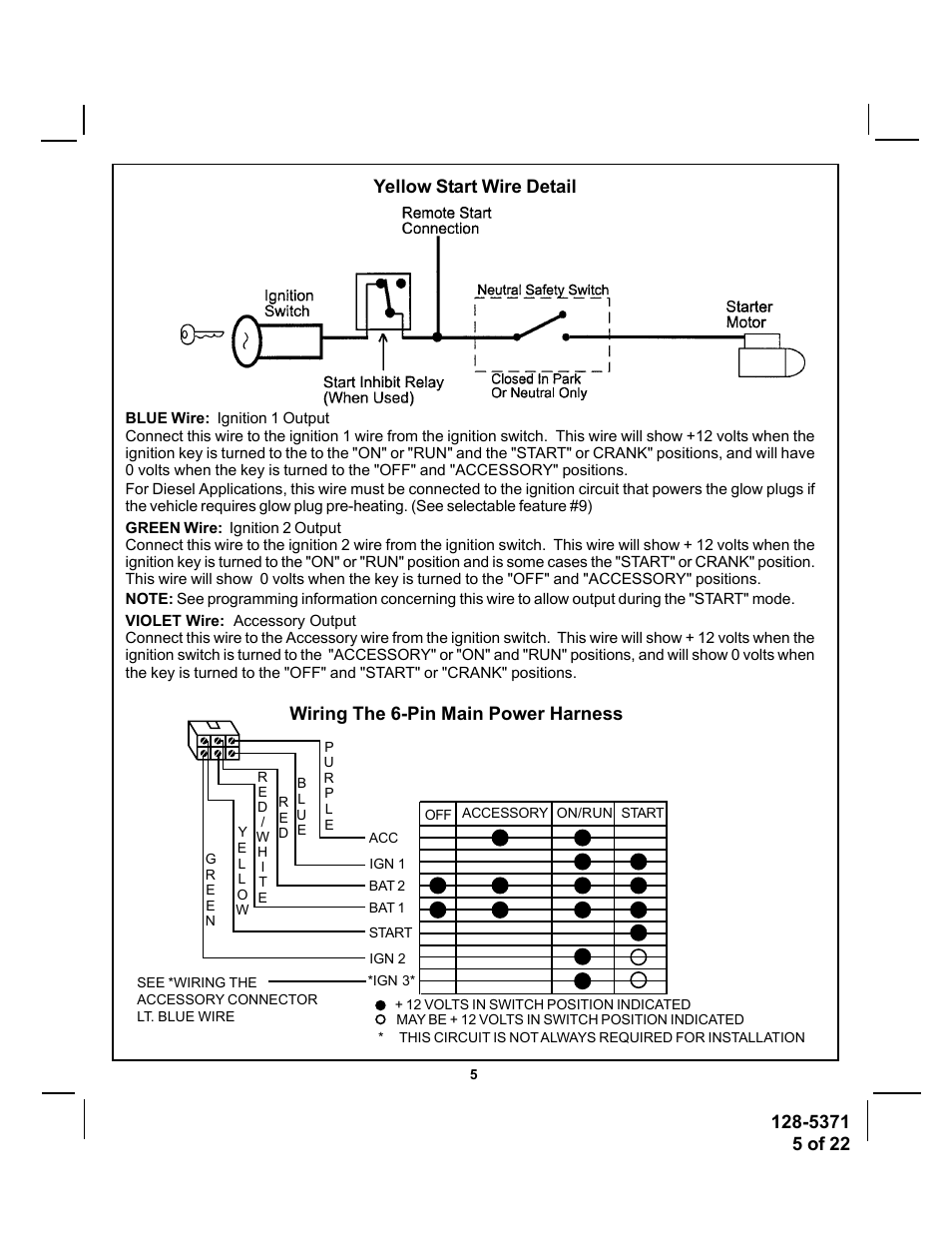 Yellow start wire detail | Audiovox PRO-9675FT User Manual | Page 5 / 22