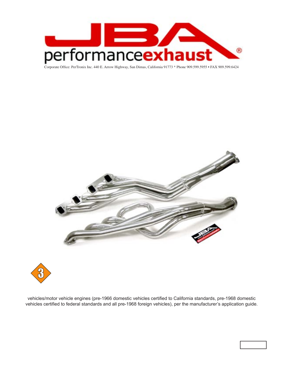 PerTronix JBA Exhaust 6611S User Manual | 5 pages