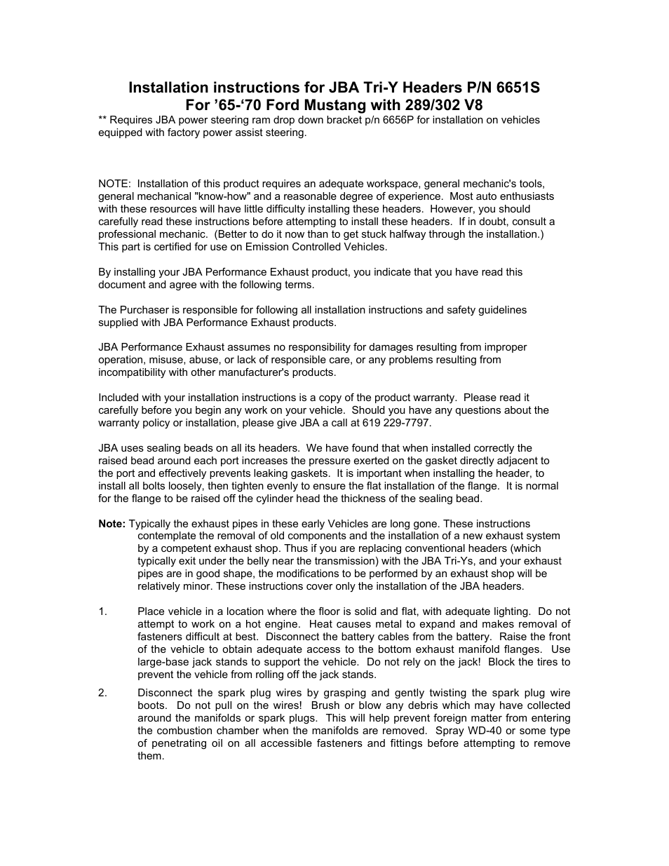 PerTronix JBA Exhaust 6651sinst User Manual | Page 2 / 4