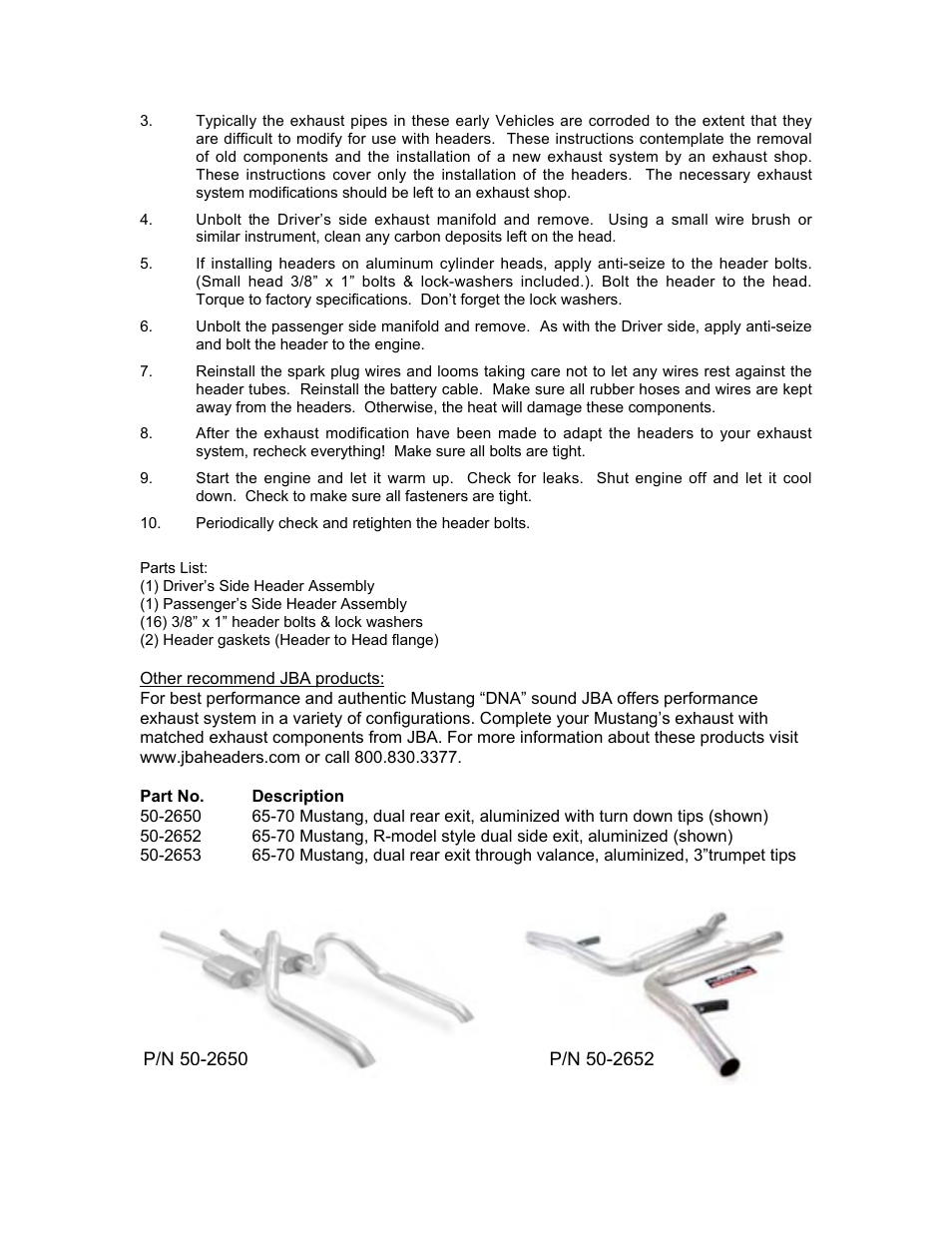 PerTronix JBA Exhaust 6651sinst User Manual | Page 3 / 4