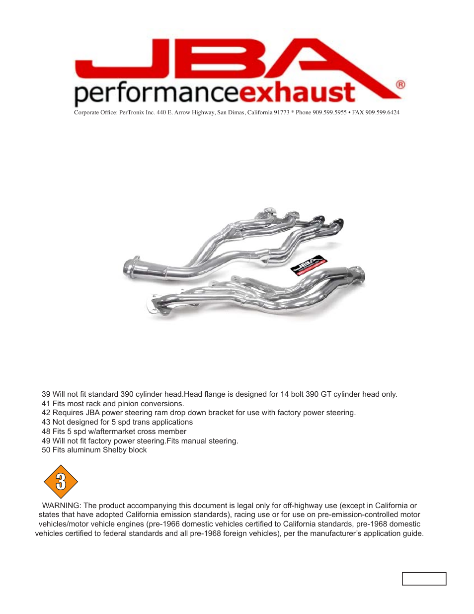 PerTronix JBA Exhaust 6654S User Manual | 5 pages