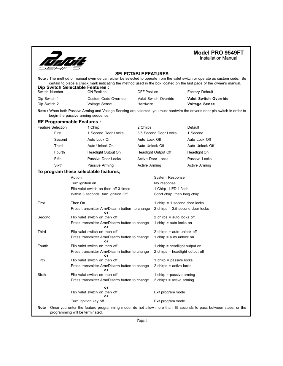 Audiovox PRO 9549FT User Manual | 8 pages