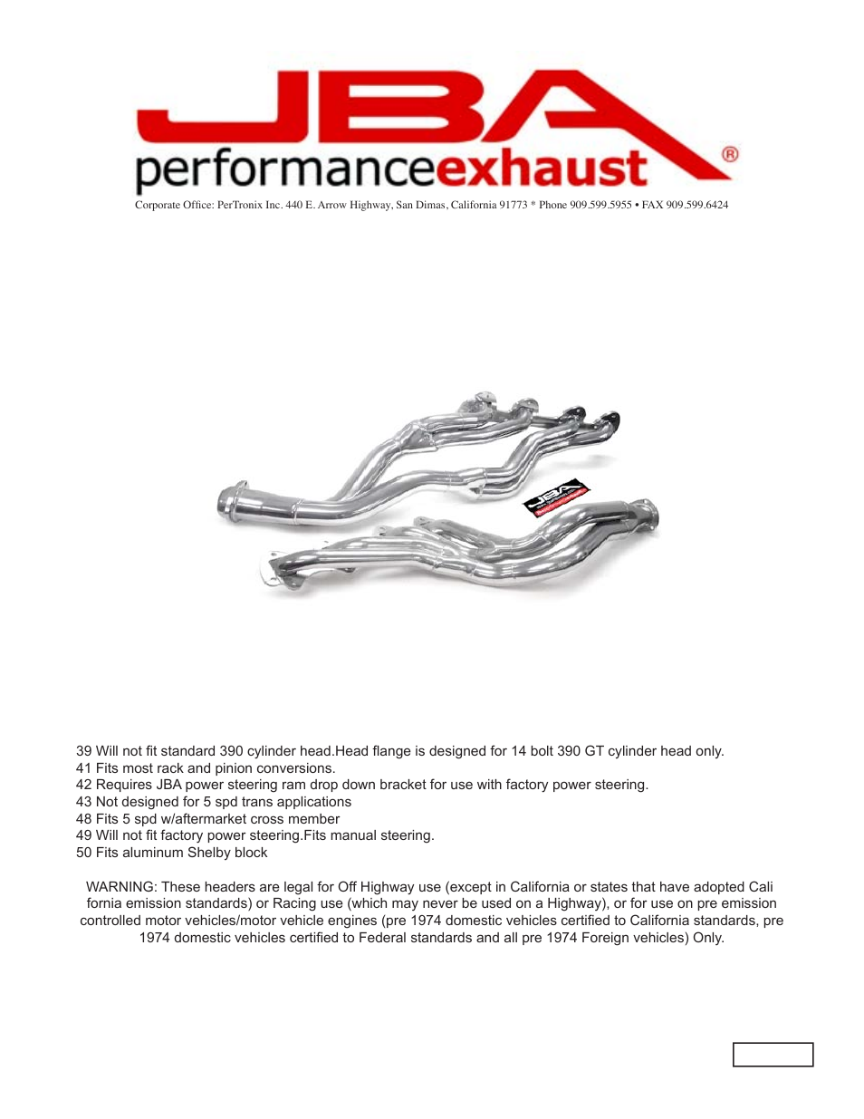 PerTronix JBA Exhaust 6655S User Manual | 4 pages