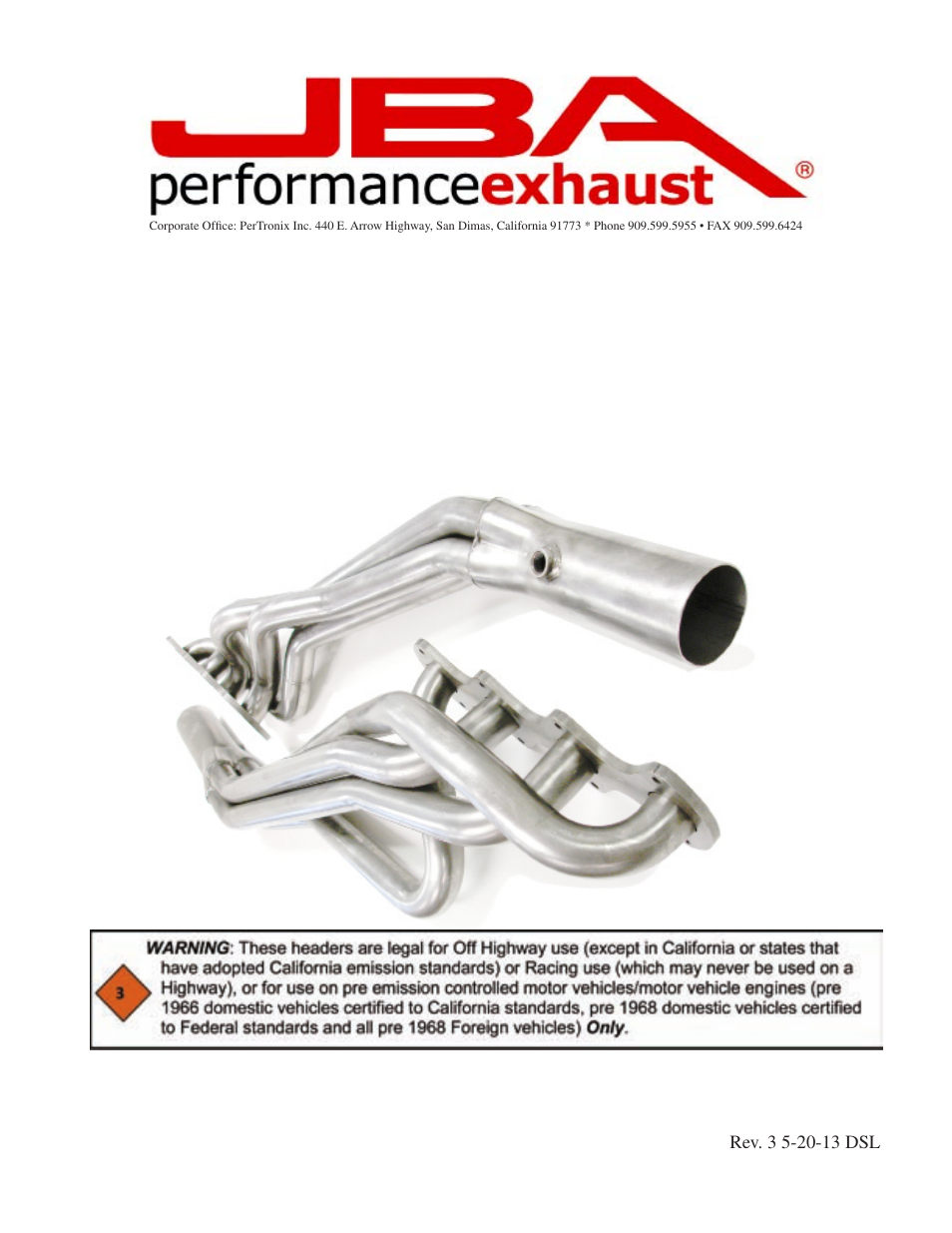 PerTronix JBA Exhaust 6675S User Manual | 4 pages