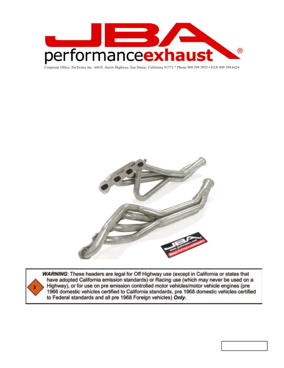 PerTronix JBA Exhaust 6695S User Manual | 4 pages