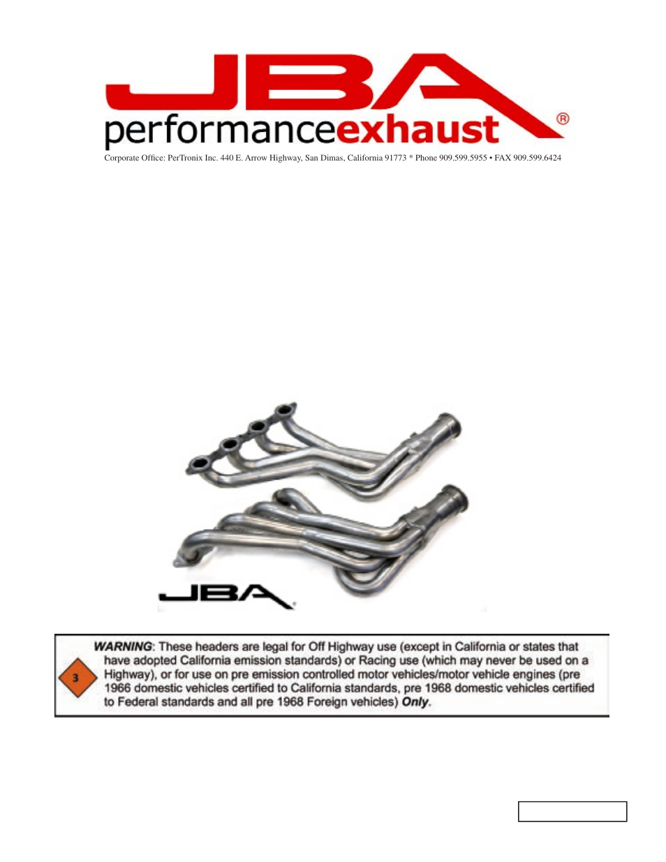 PerTronix JBA Exhaust 6813S User Manual | 5 pages