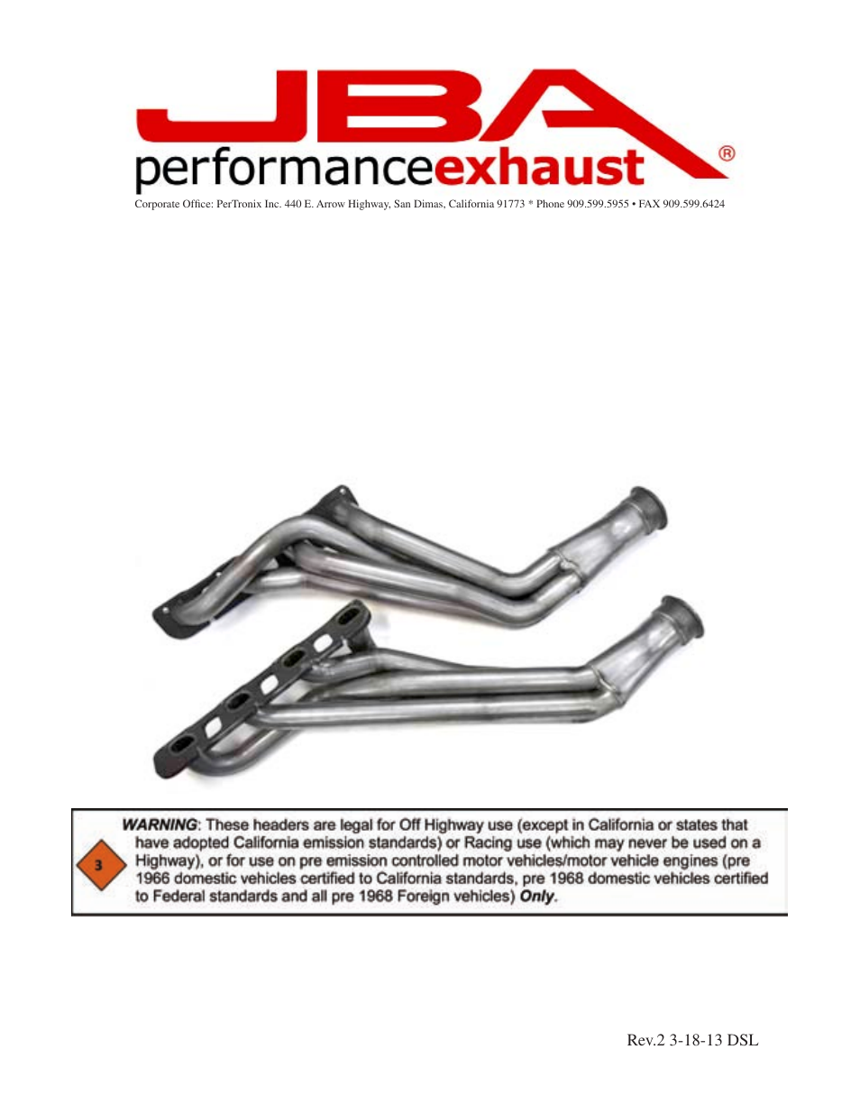 PerTronix JBA Exhaust 6965S User Manual | 4 pages