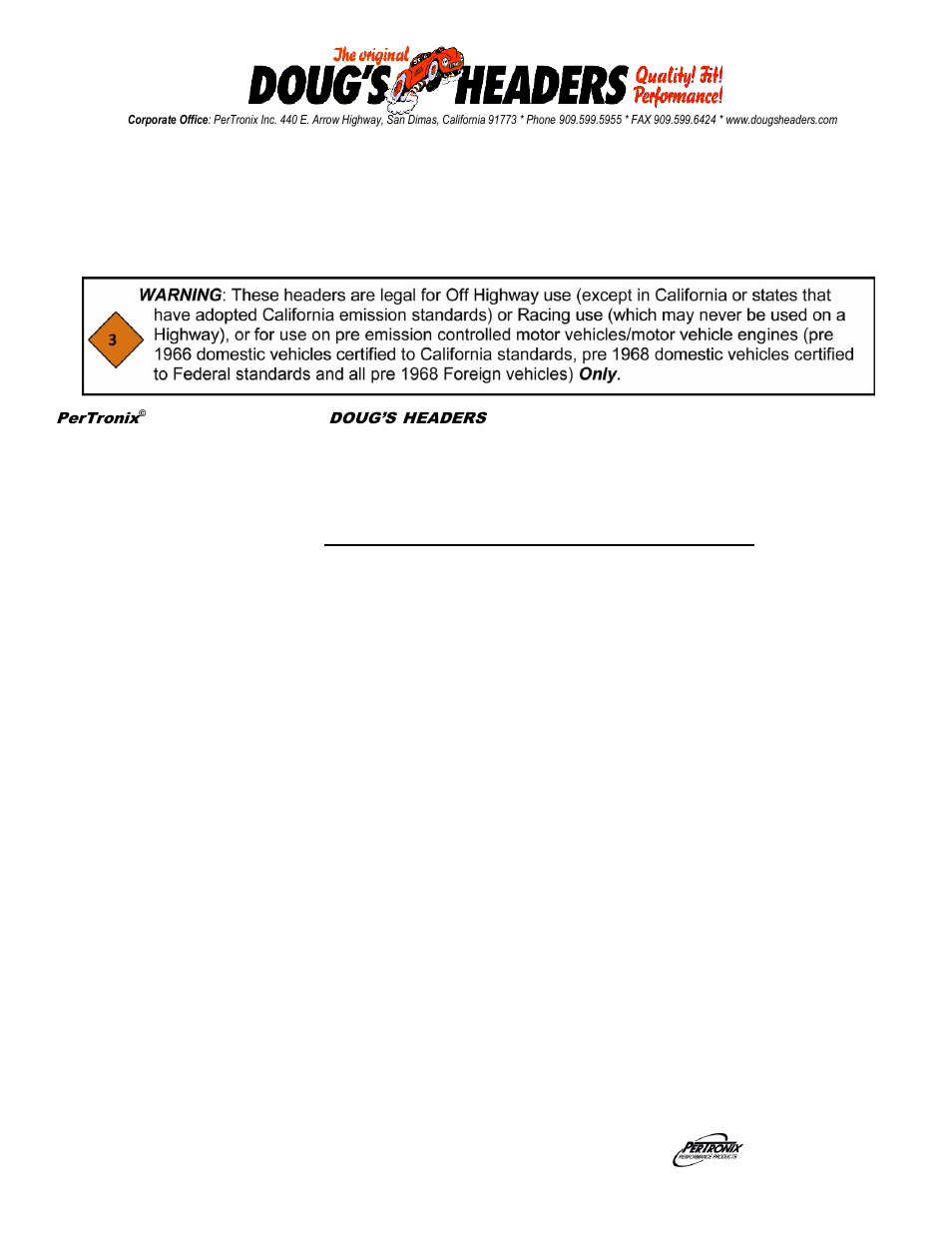 PerTronix Dougs Headers D104 User Manual | 3 pages