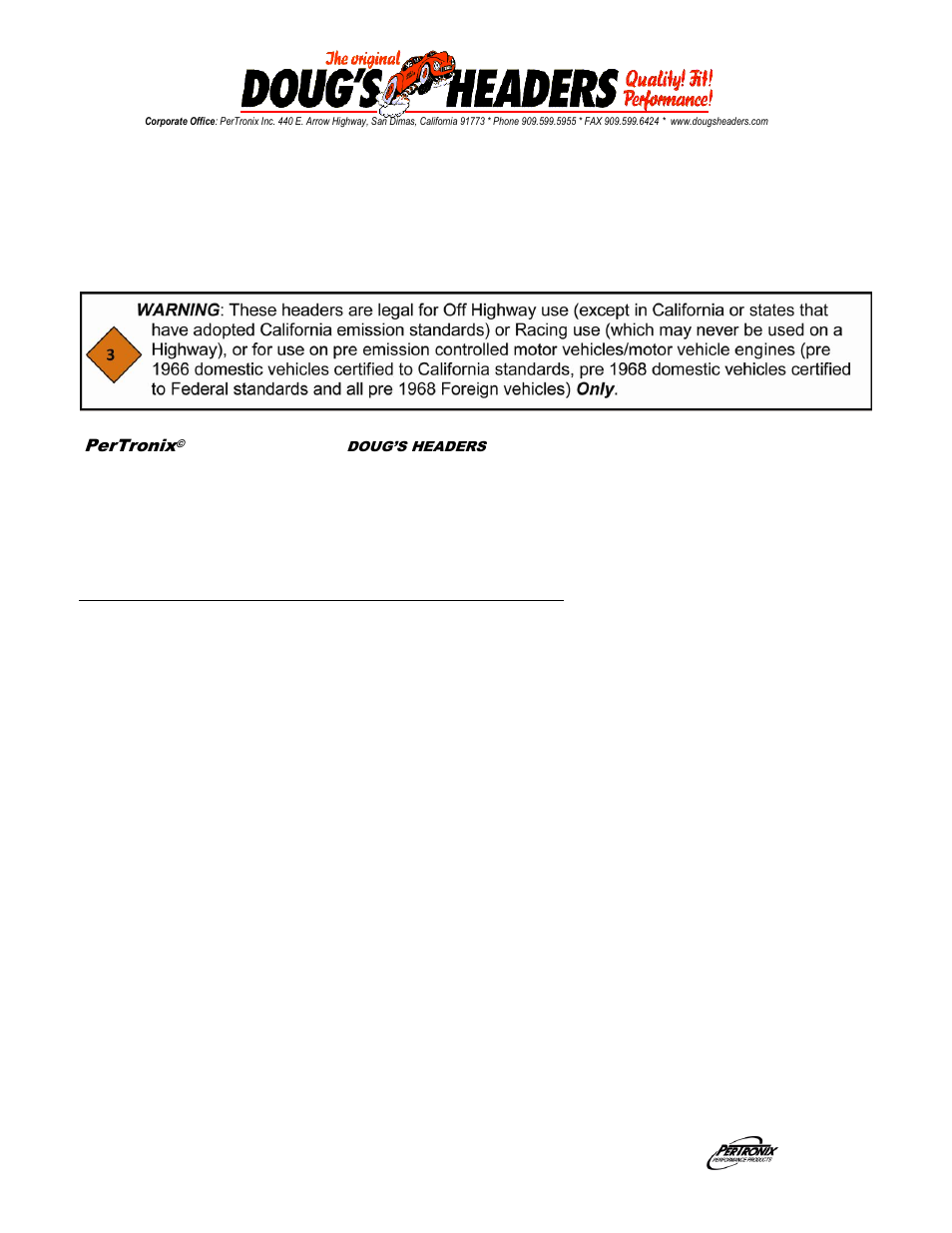 PerTronix Dougs Headers D202 User Manual | 3 pages