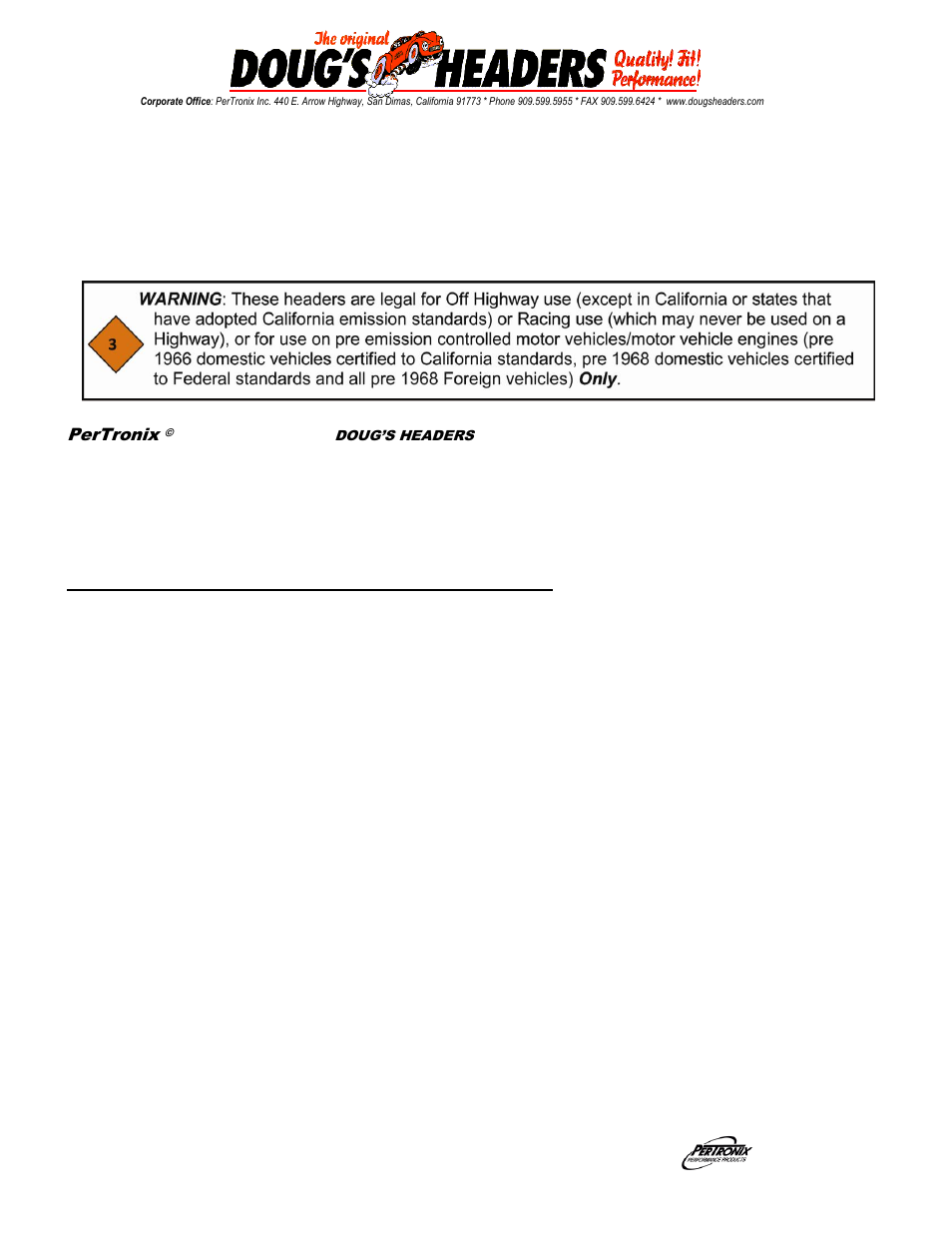 PerTronix Dougs Headers D303Y-SP User Manual | 4 pages
