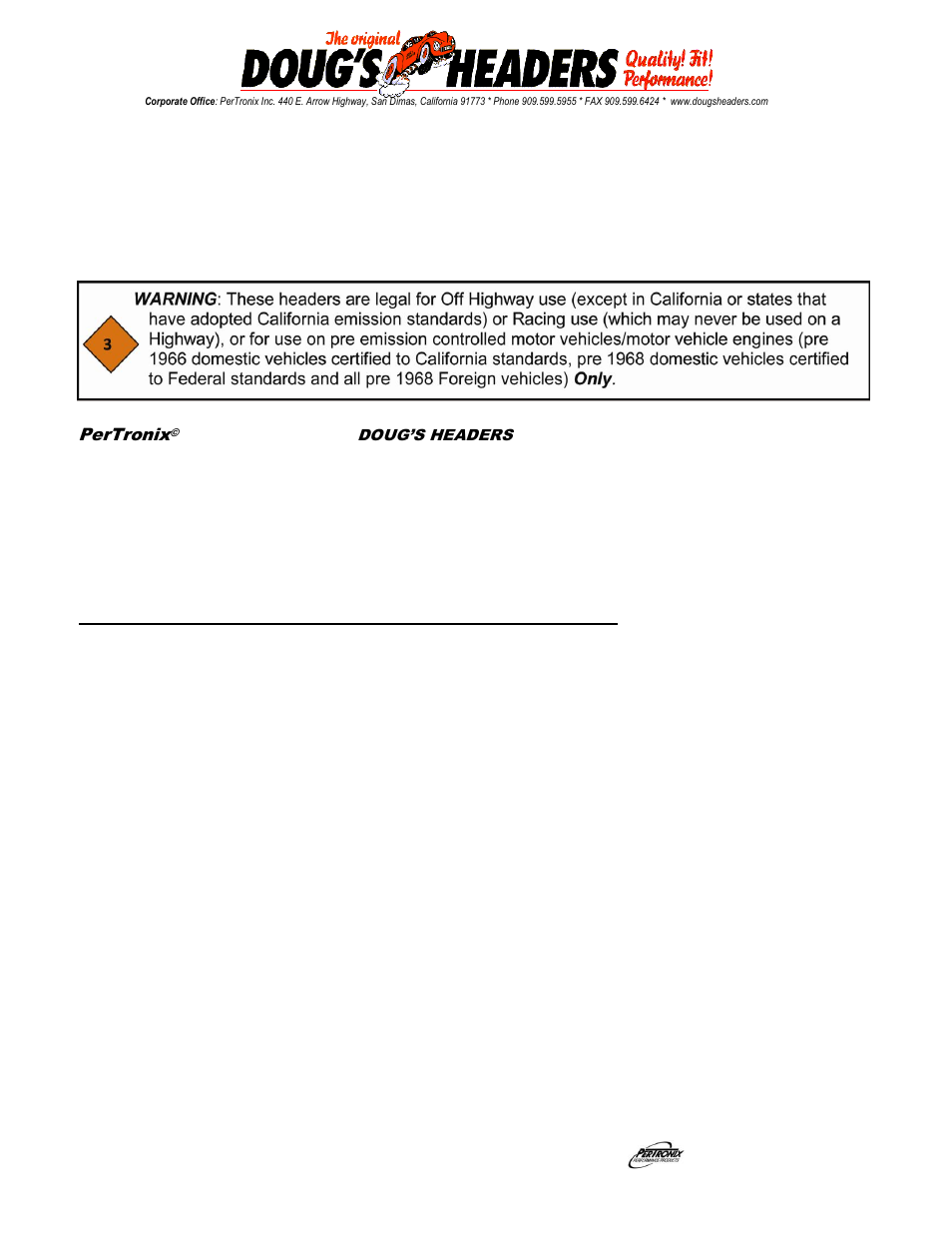 PerTronix Dougs Headers D304 User Manual | 4 pages