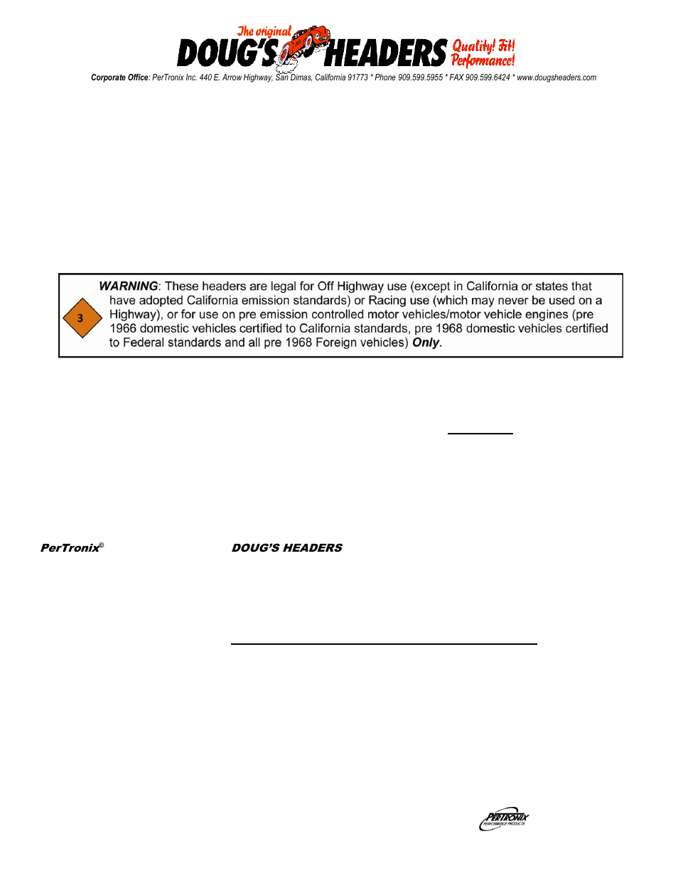 PerTronix Dougs Headers D306 User Manual | 4 pages