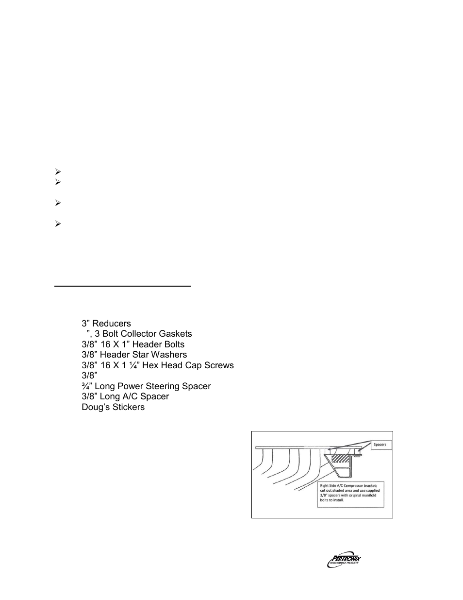 Start the engine, Important check list, Parts list | PerTronix Dougs Headers D306 User Manual | Page 3 / 4