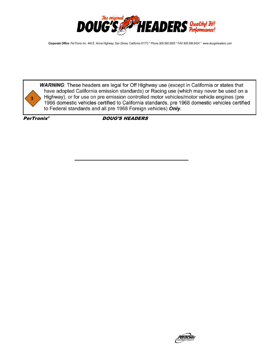 PerTronix Dougs Headers D310 User Manual | 3 pages