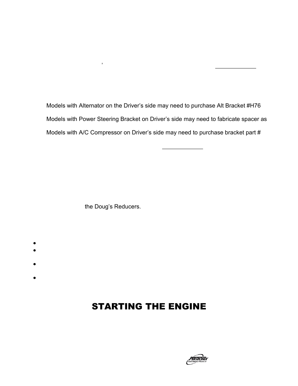 Installation, Important check list, Starting the engine | PerTronix Dougs Headers D310 User Manual | Page 2 / 3