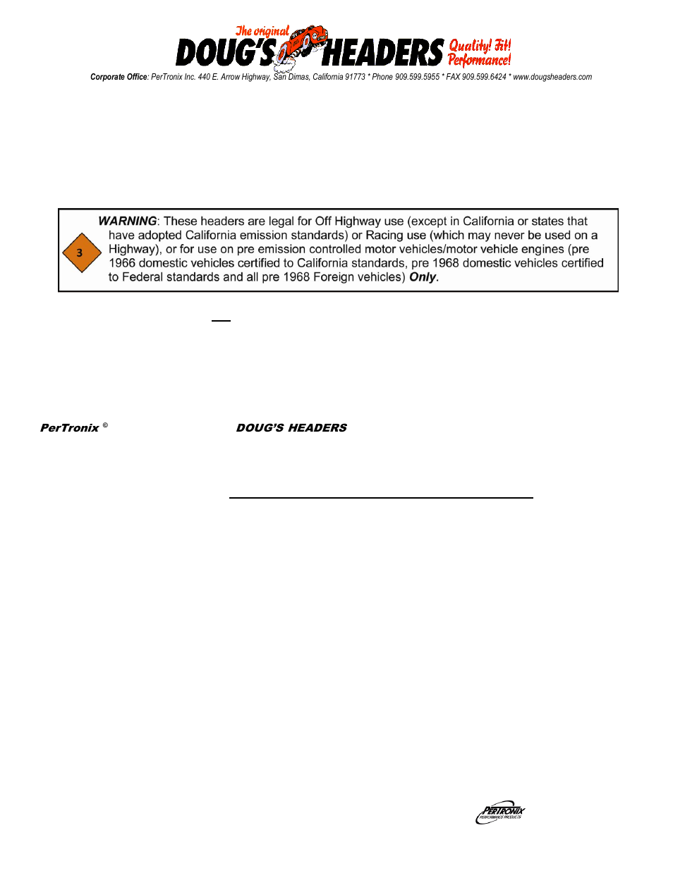 PerTronix Dougs Headers D313 User Manual | 3 pages