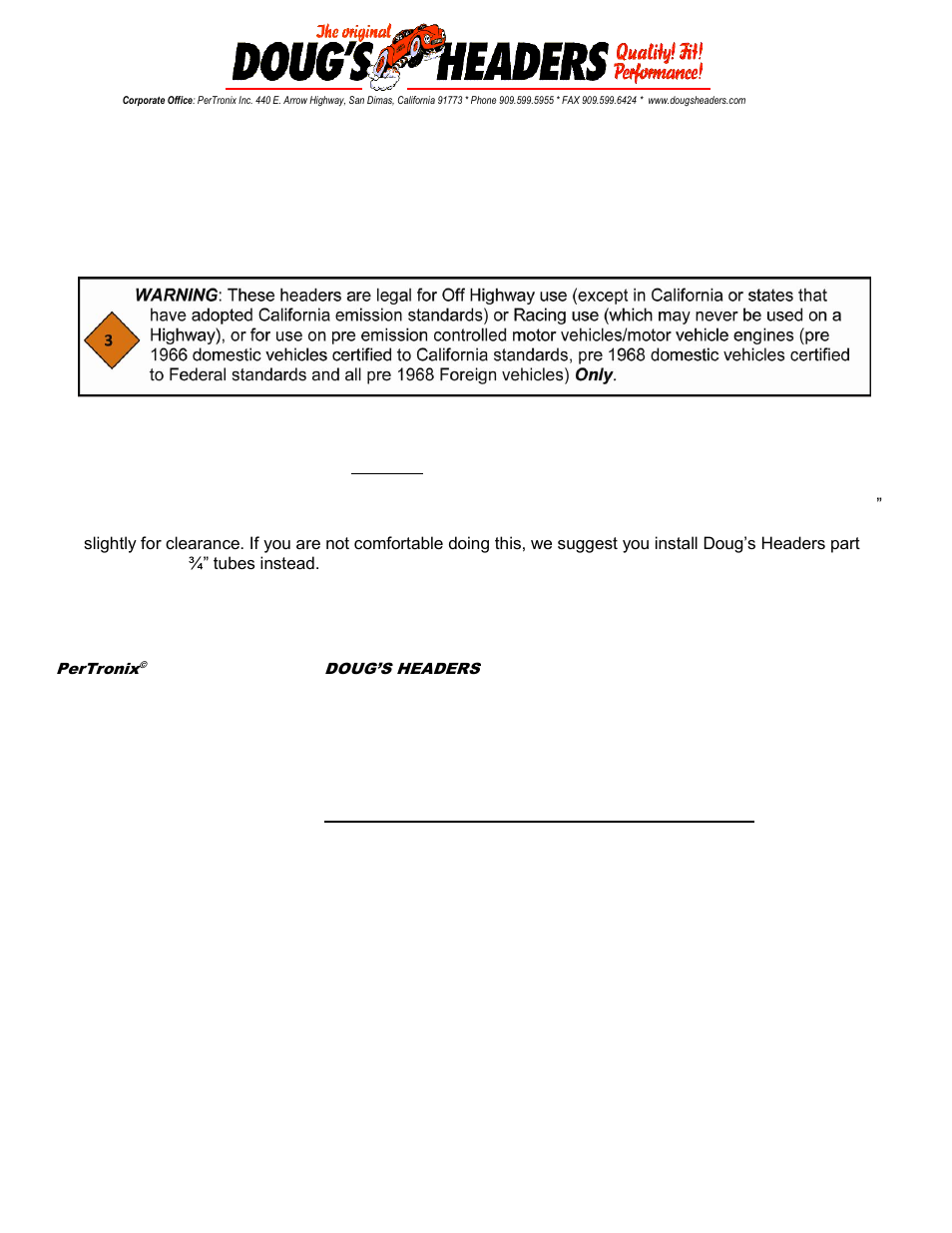 PerTronix Dougs Headers D316 User Manual | 5 pages