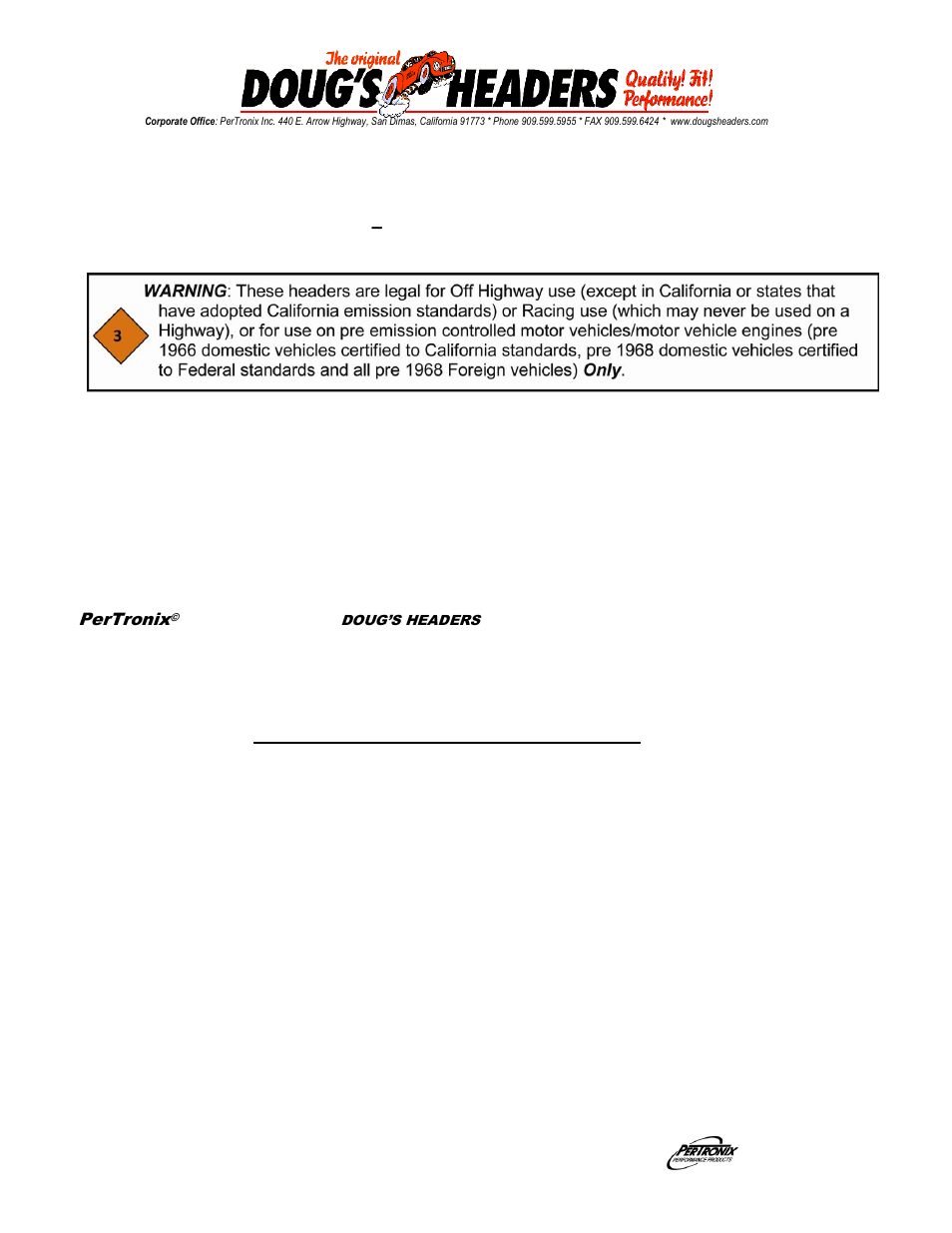 PerTronix Dougs Headers D317 User Manual | 3 pages