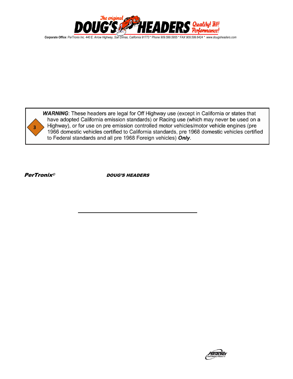 PerTronix Dougs Headers D318 User Manual | 4 pages