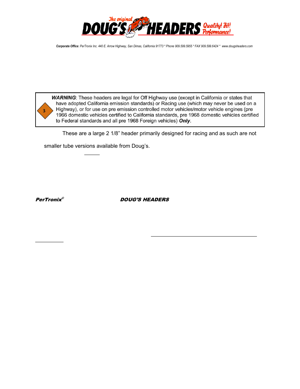 PerTronix Dougs Headers D319 User Manual | 3 pages