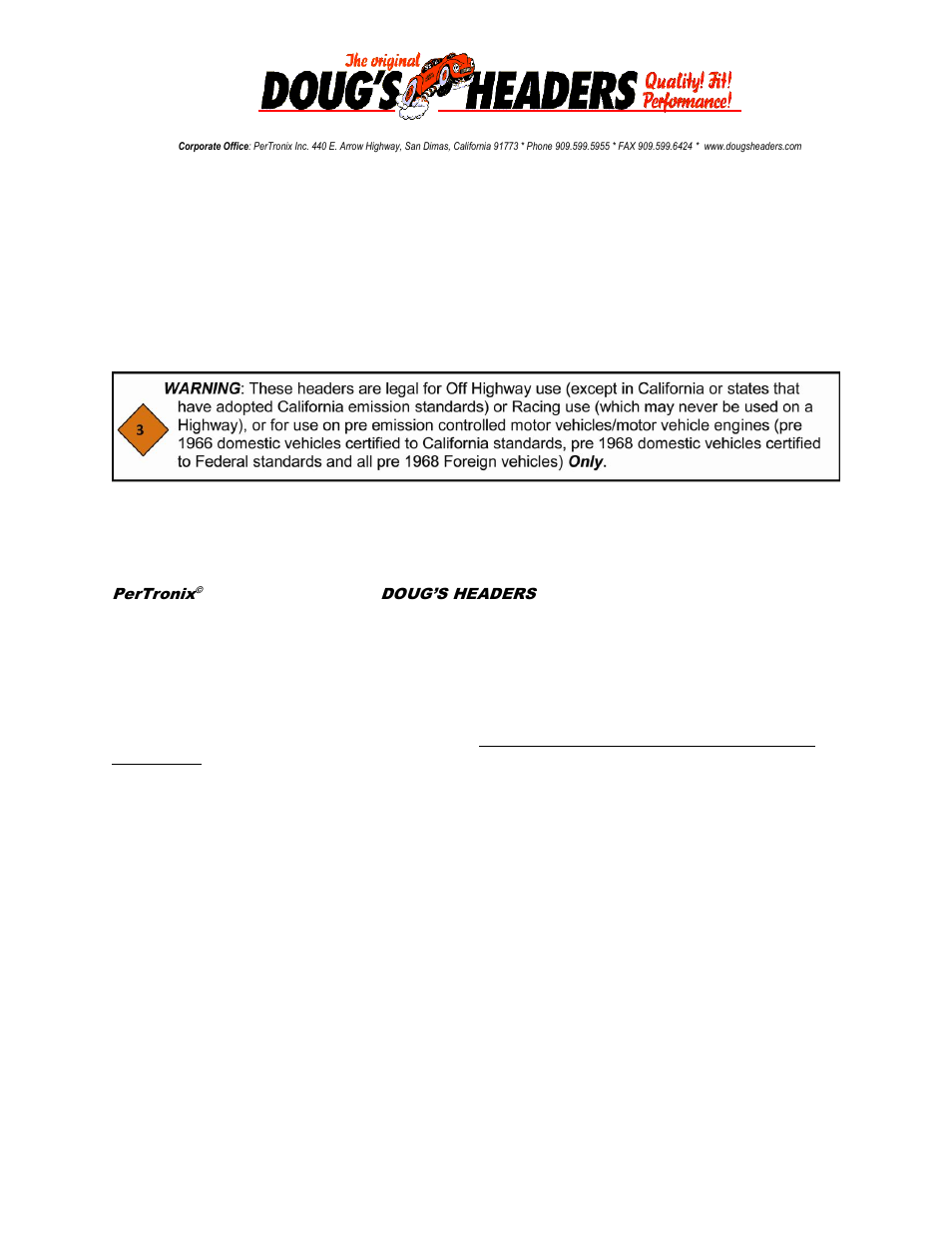 PerTronix Dougs Headers D320 User Manual | 3 pages
