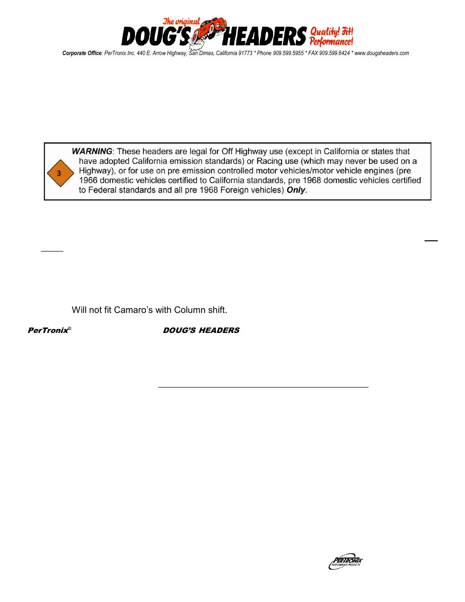 PerTronix Dougs Headers D322 User Manual | 4 pages