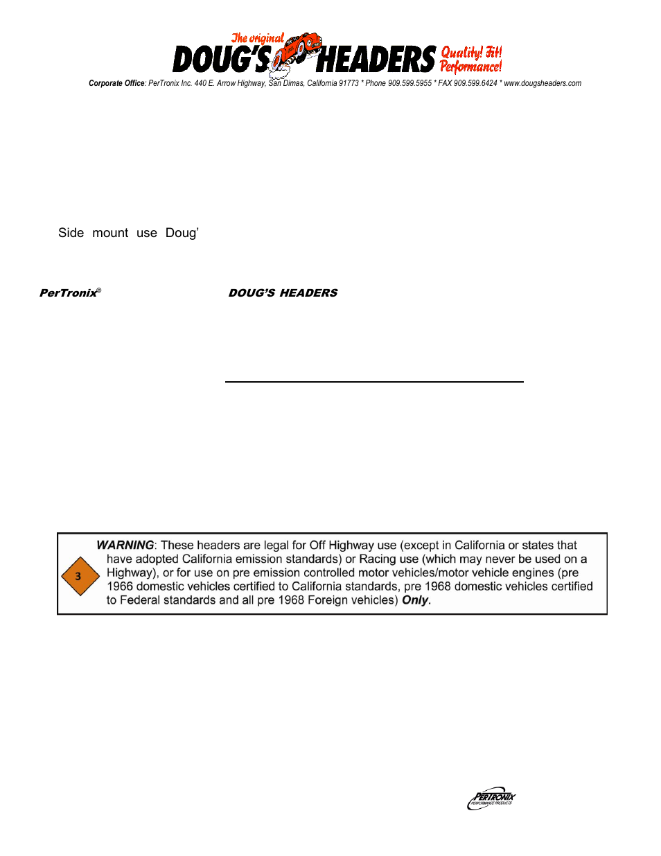 PerTronix Dougs Headers D323 User Manual | 4 pages