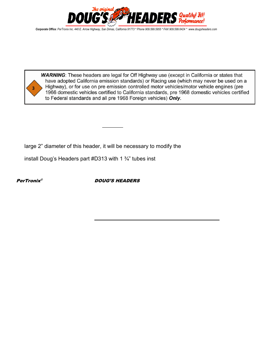 PerTronix Dougs Headers D325 User Manual | 5 pages