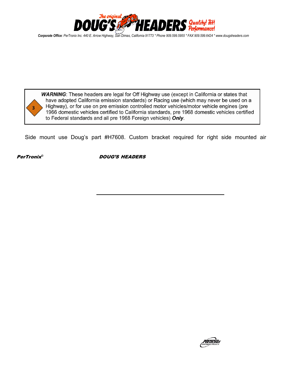 PerTronix Dougs Headers D326 User Manual | 3 pages