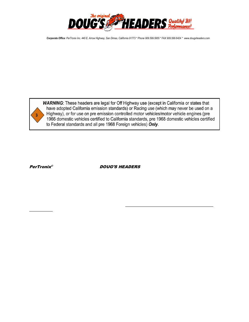 PerTronix Dougs Headers D328 User Manual | 3 pages
