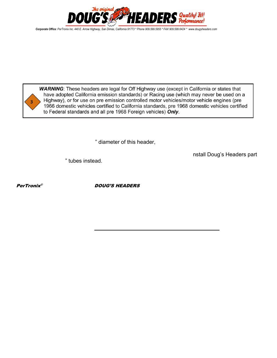PerTronix Dougs Headers D331 User Manual | 3 pages