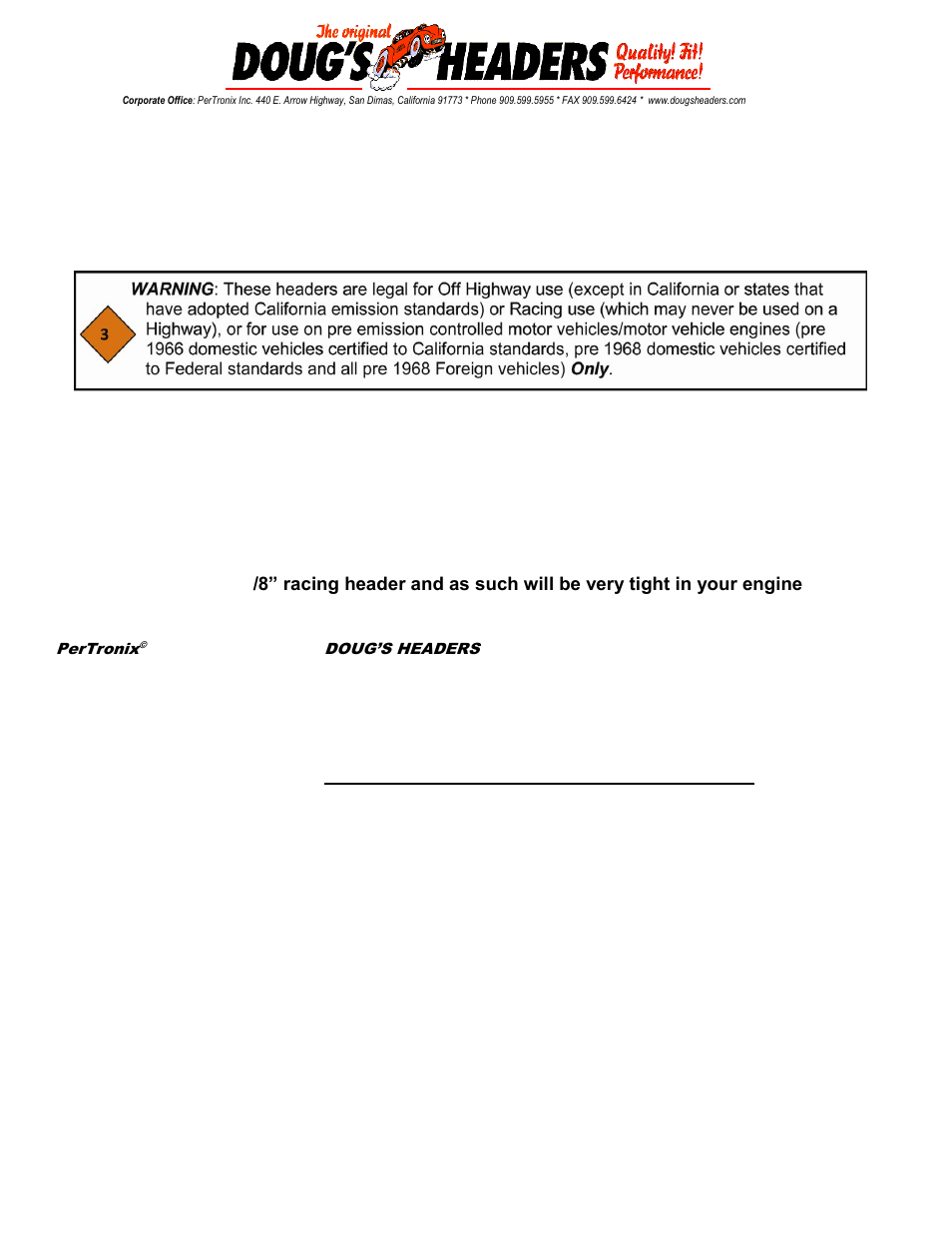 PerTronix Dougs Headers D332 User Manual | 3 pages